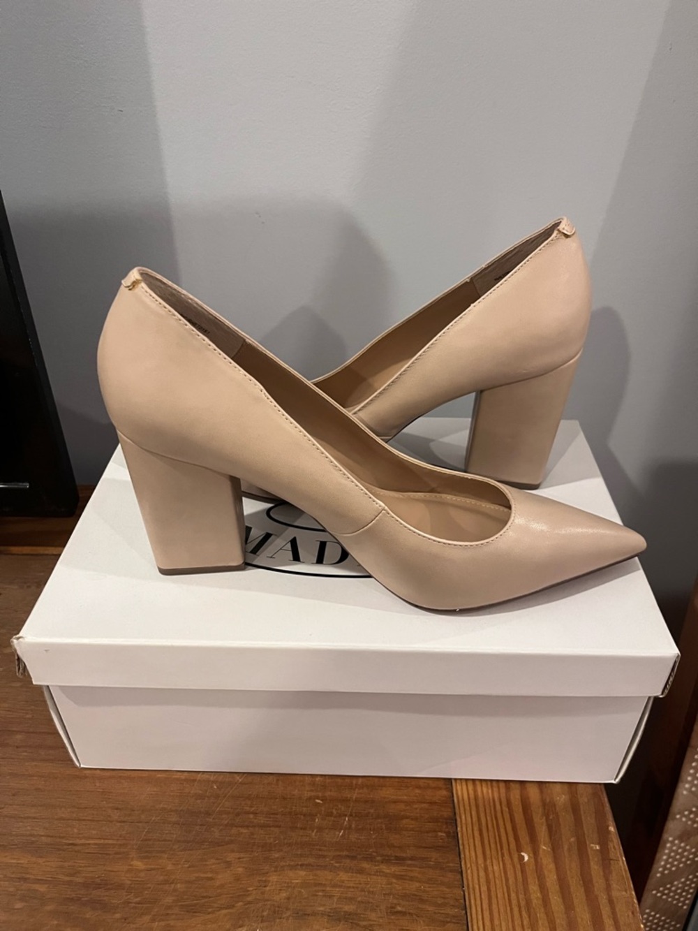Steve Madden Rhetoric Nude Pointed Toe Block Heel Pumps